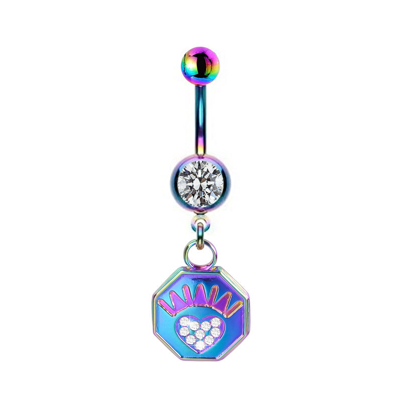 Colorful Floral & Animal Stainless Steel Belly Ring Set with Rhinestones