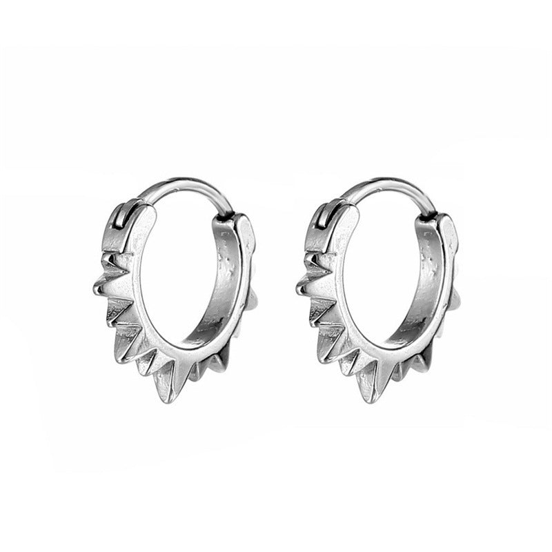 Punk Geometric Titanium Steel Men's Hoop Earrings with Rivet Design