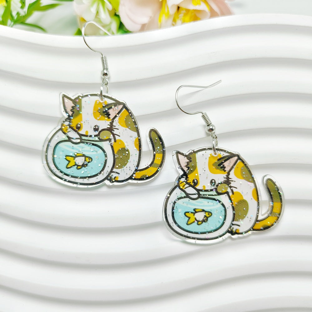 1 Pair Casual Simple Style Acrylic Cat and Animal Drop Earrings