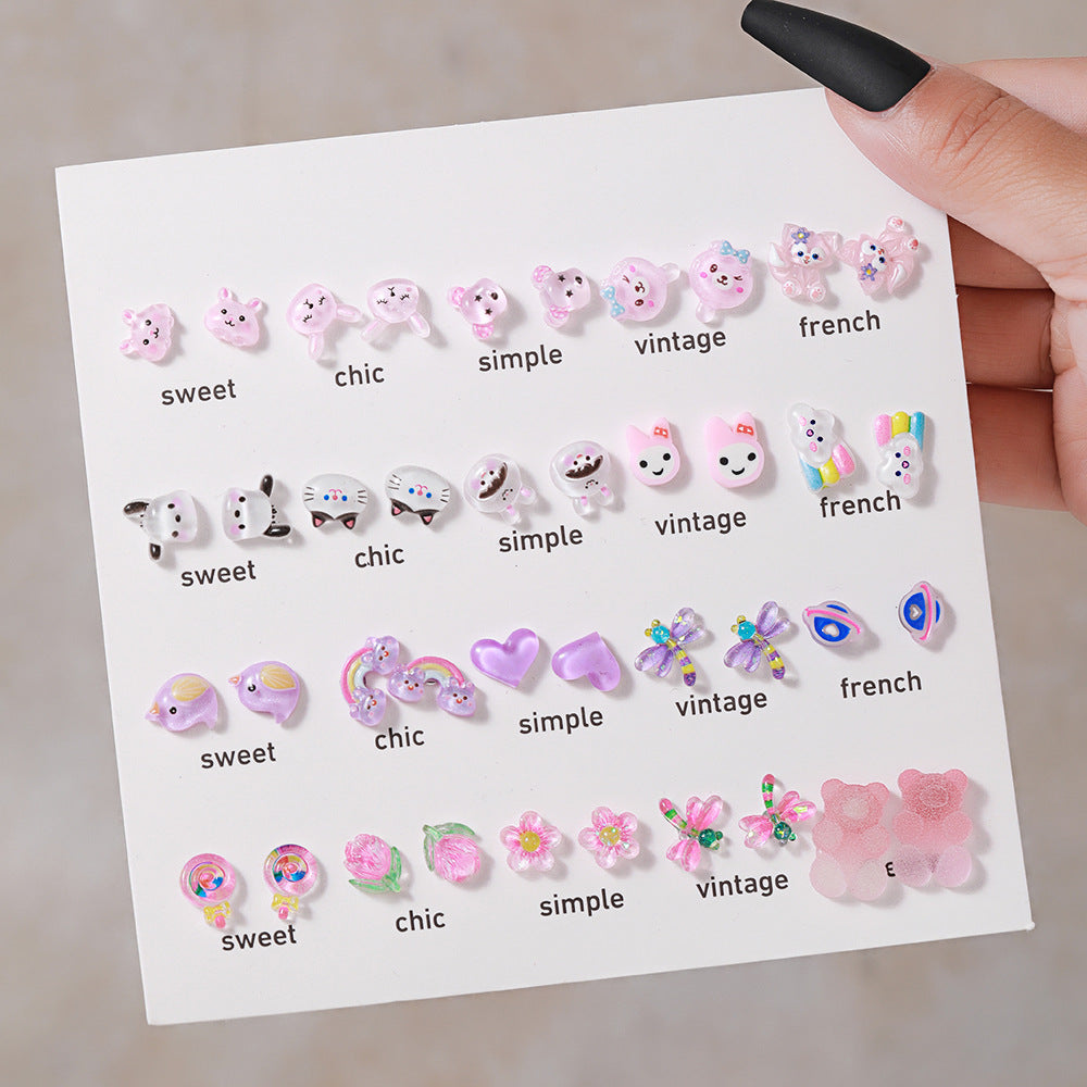 1 Set Cute Colorful Flower Resin Ear Studs - 20 Pairs Earrings Set