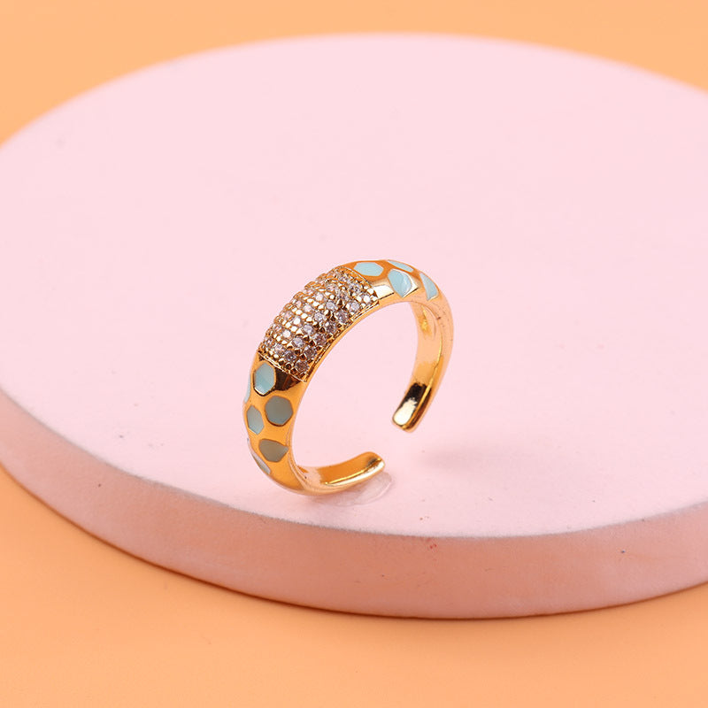 Geometric Copper Gold Plated Zircon Adjustable Honeycomb Ring