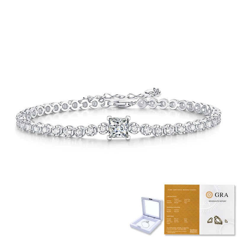 Geometric Moissanite Cube Sterling Silver Bracelet