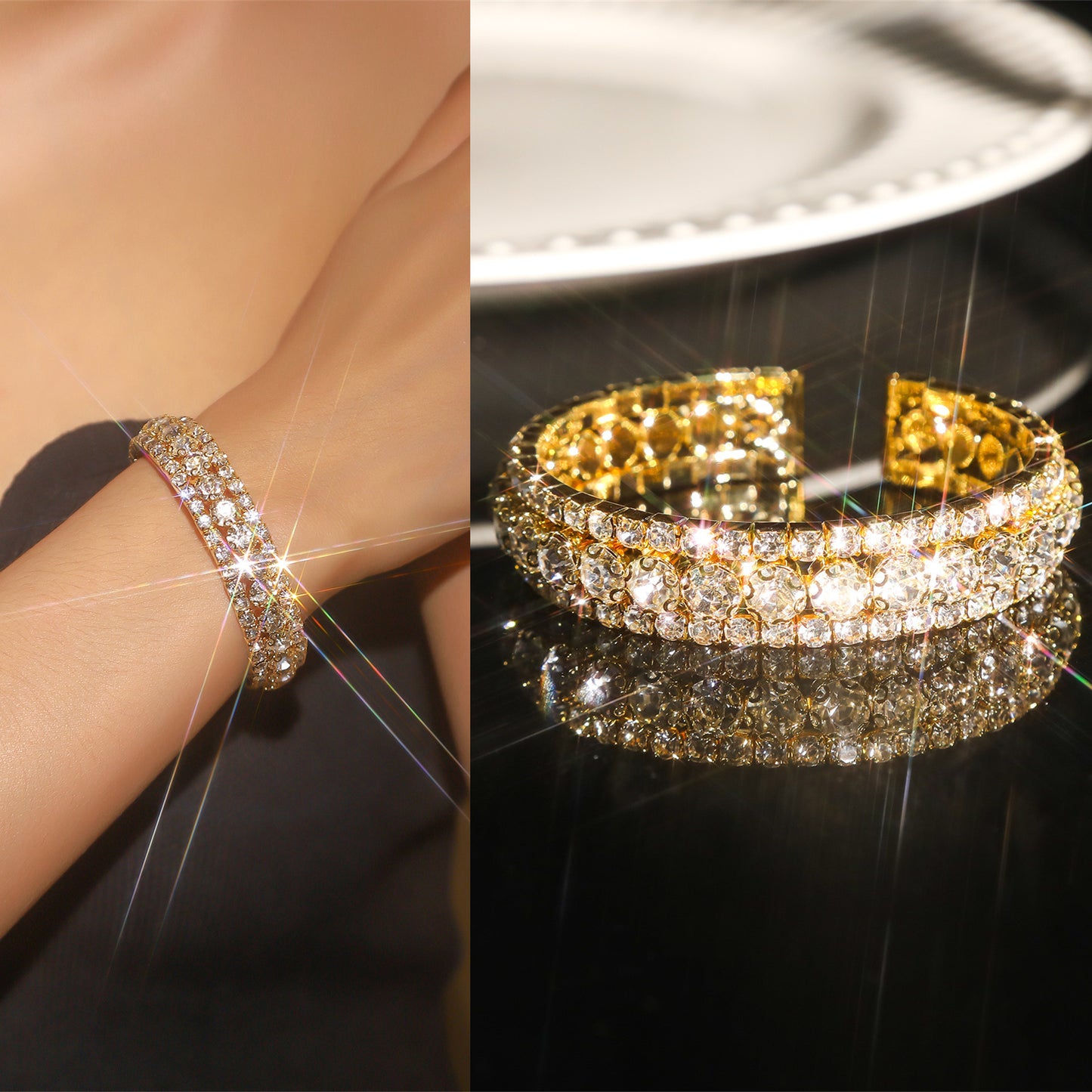 Elegant Rhinestone Copper Bangle Bracelet for Weddings