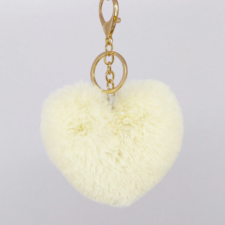 Sweet Heart Shape Alloy Valentine's Day Fur Pom Pom Keychain Pendant