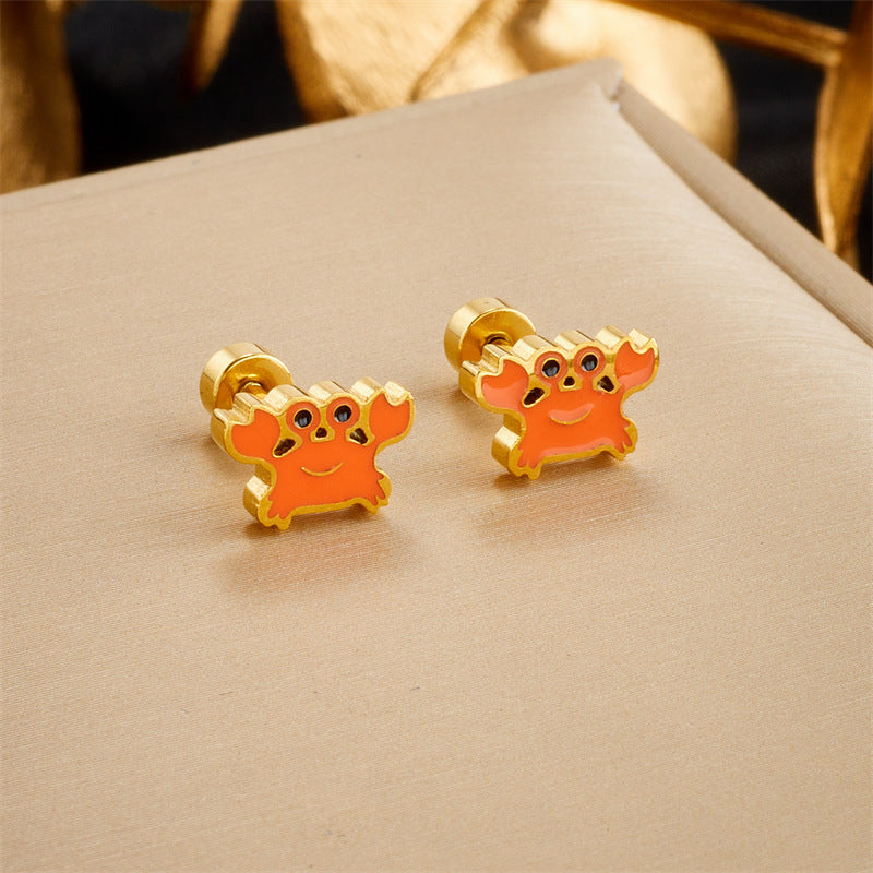 1 Pair Cute Retro Animal Titanium Steel Patchwork Ear Studs