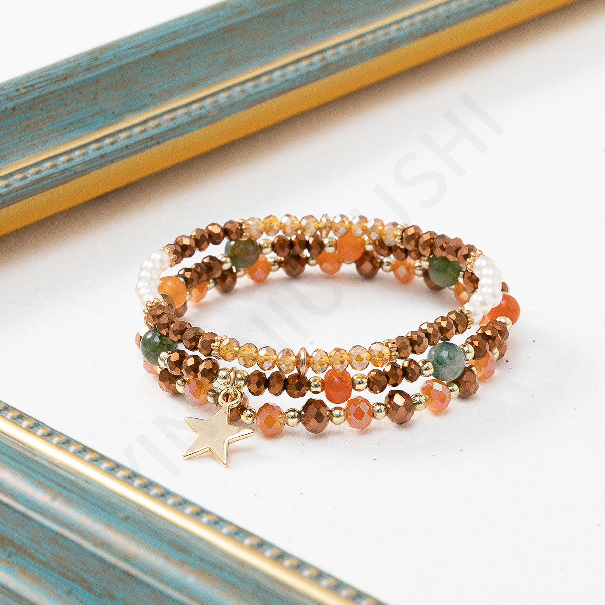 Casual Beach Style Crystal Beaded Layered Bracelet Set