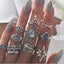 Retro Geometric Bohemian Crystal Moon Ring Set - 11 Piece Vintage Style Jewelry