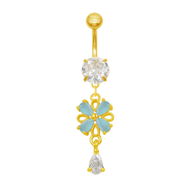 1 Piece Belly Rings French Style IG Style Water Droplets Petal 316 Stainless Steel  Alloy Inlay Resin Rhinestones Glass Gold Plated