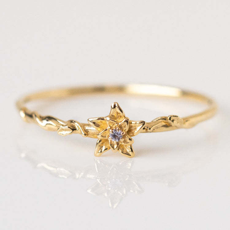 Elegant Glam Vintage Adjustable December Birthstone Flower Gold Plated Ring