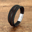 Vintage Punk Geometric Stainless Steel Leather Layered Men's Bracelet