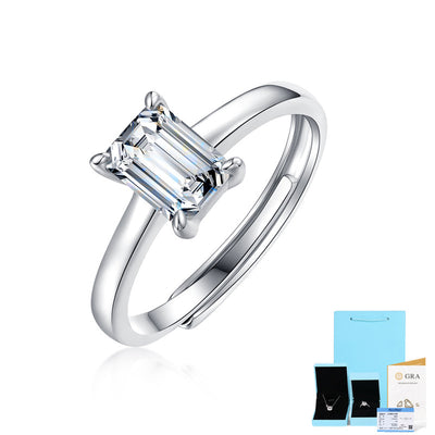 Ig Style Square Sterling Silver Inlay Moissanite Rings