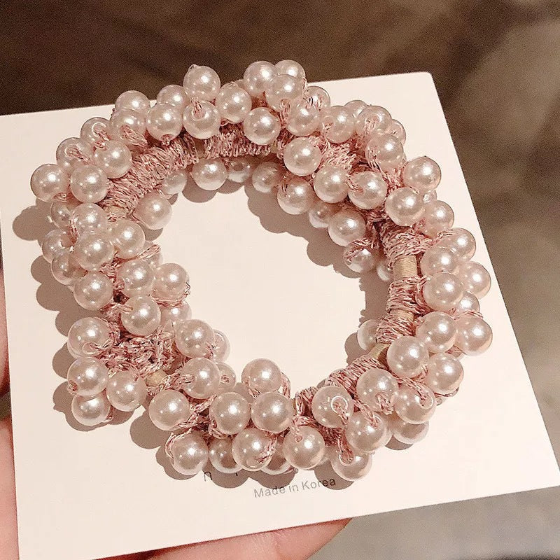 Sweet Round Pearl Beaded Hair Tie Bracelet - Handmade Dual-Purpose Accessory