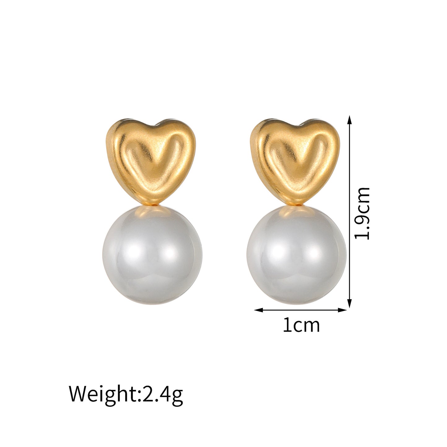 1 Pair Minimalist Heart Shape 18K Gold Plated Stainless Steel and Baroque Pearl Stud Earrings