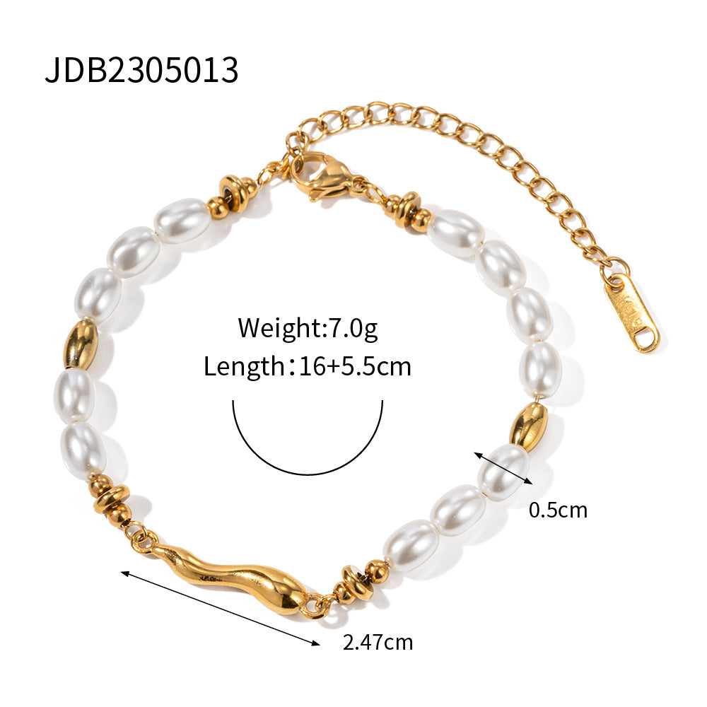 18K Stainless Steel Pearl Drop Retro Bracelet Set