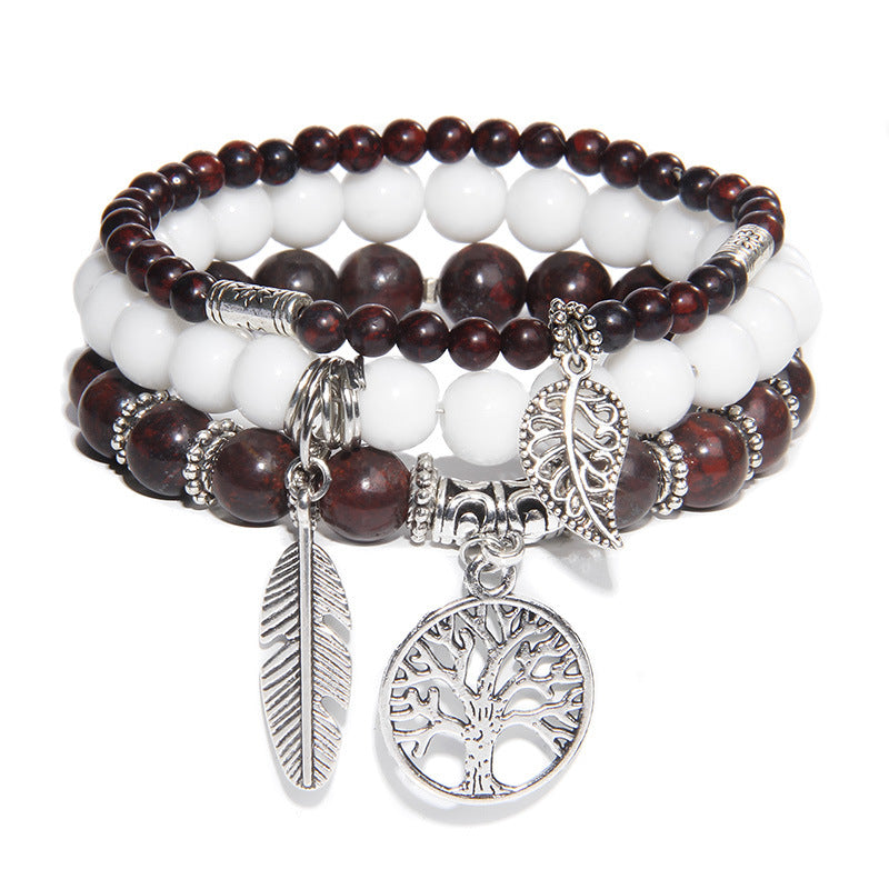 Streetwear Geometric Agate Metal Bracelet Set with Bohemian Turquoise and Tree of Life Pendant