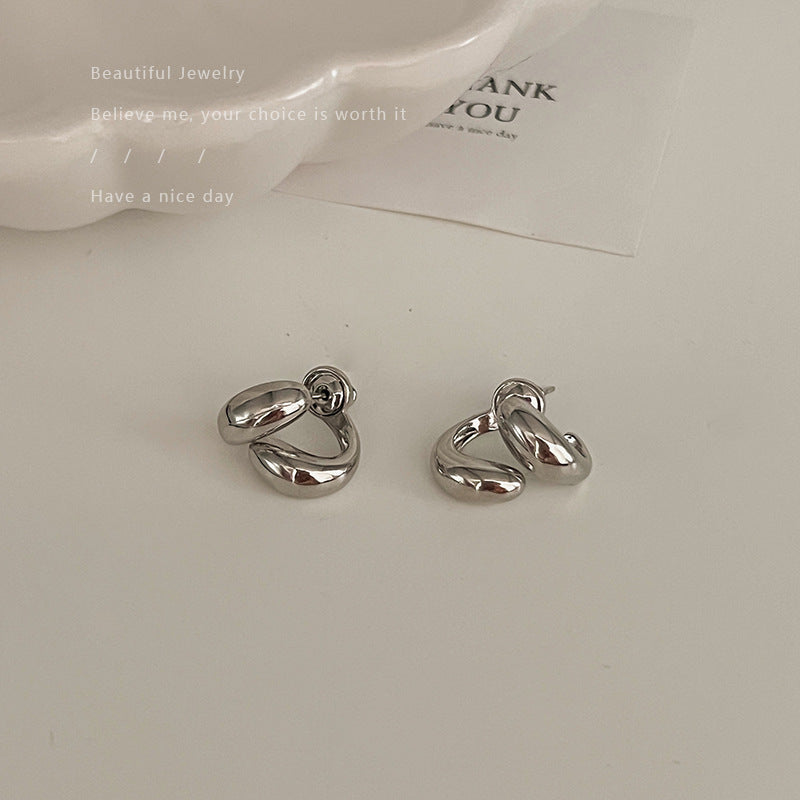 1 Pair Geometric Heart Shape Gold-Plated S925 Sterling Silver Stud Earrings - Niche Design High-End Streetwear Style