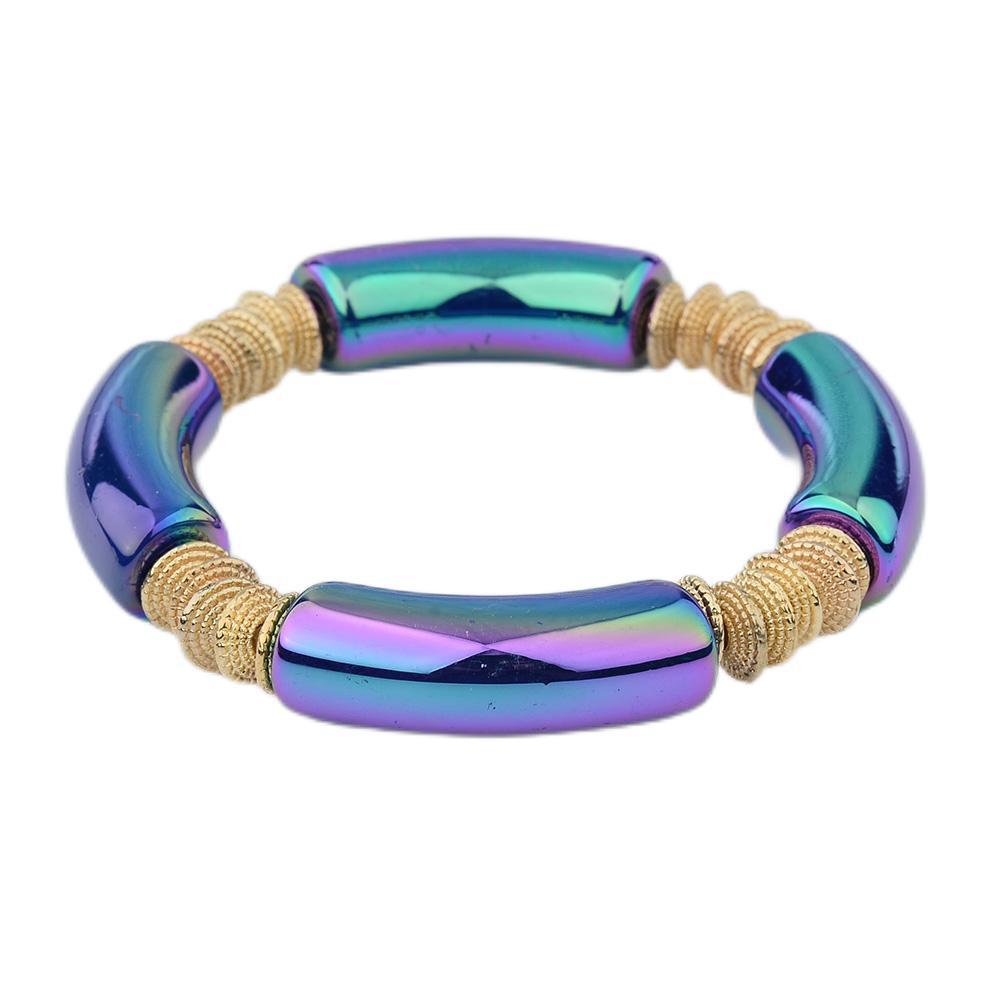 Geometric Metal Bangle with Colorful Beads Bracelet