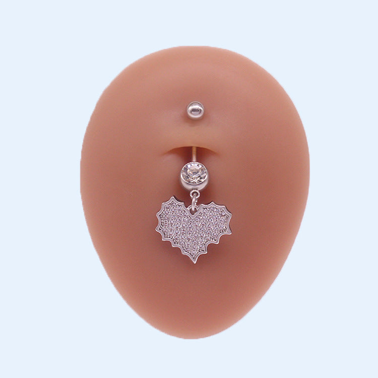 Cute Sweet Heart Shape Flower Butterfly Stainless Steel Copper White Gold Plated Gold Plated Rhinestones Zircon Belly Ring In Bulk