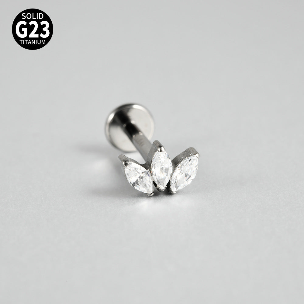 G23 Titanium Crown Zircon Inlay Lip Rings and Ear Studs