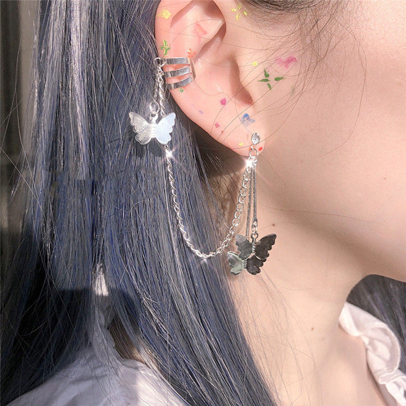 Alloy Butterfly Pendant Retro Silver Chain Earrings for Women