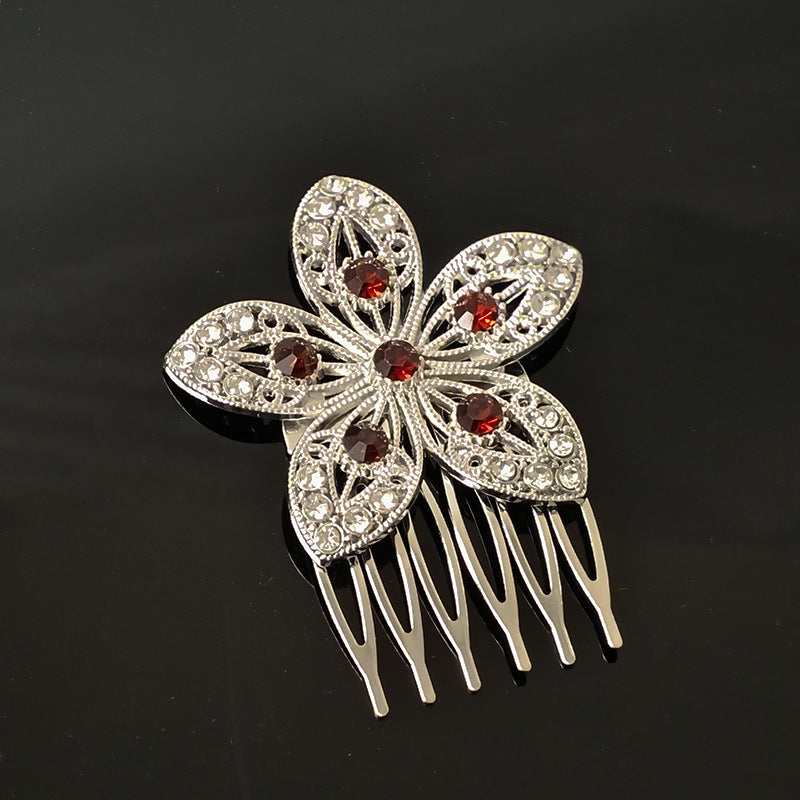 Retro Diamond Pearl Leaf Hair Comb Clip