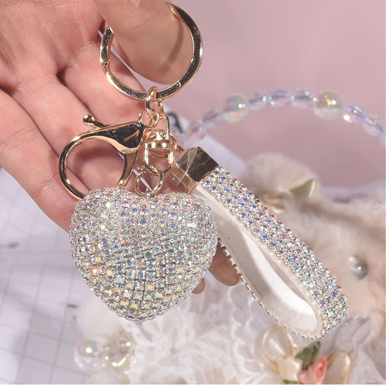 Luxurious Heart Shape Alloy Women's Bag Pendant Keychain with Rhinestone Charm