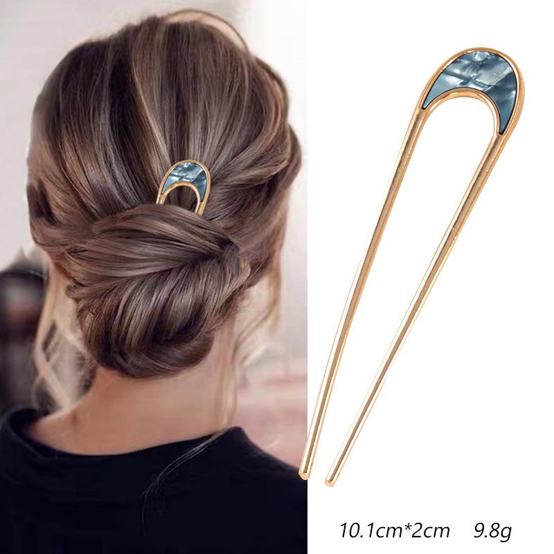 Women's U-Shape Alloy Hairpin - Japanese Style Metal Hair Fork