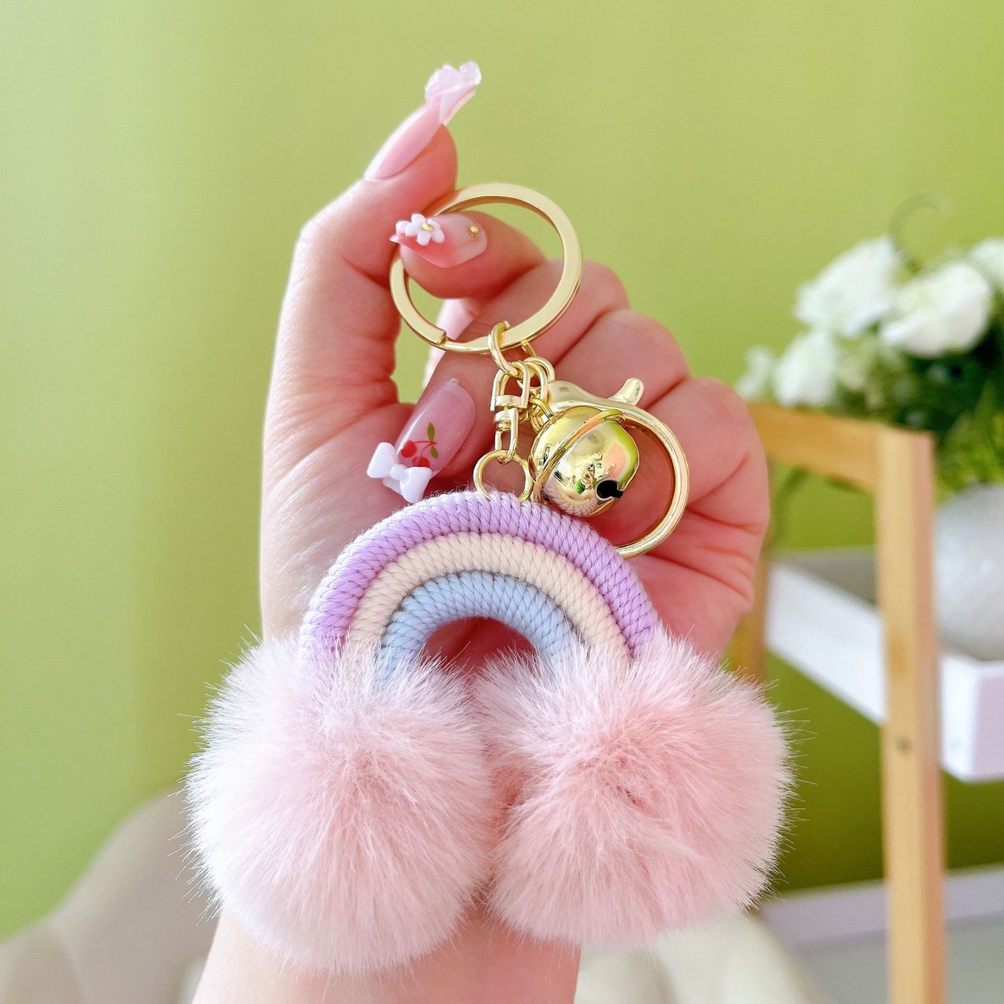 Cute Rainbow Cotton String Bohemian Keychain Pendant