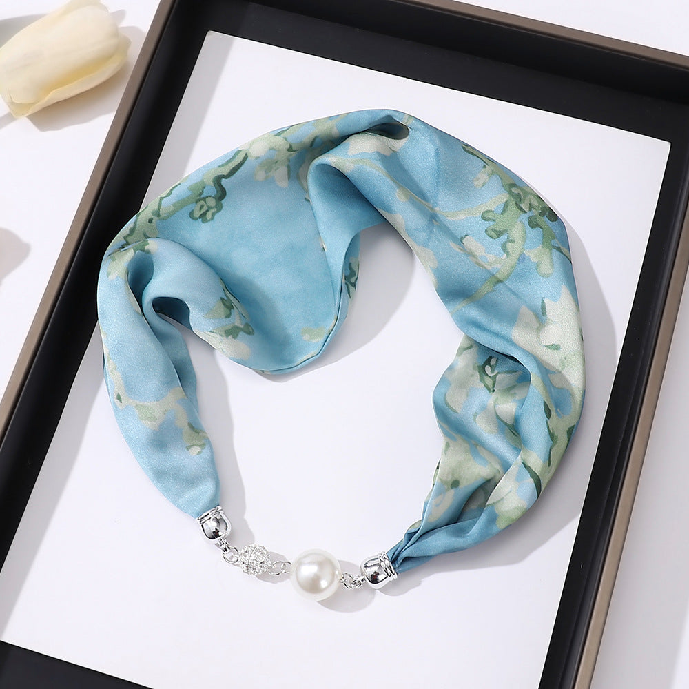 Women's Elegant Silk Print Scarf with Magnetic Letter Design