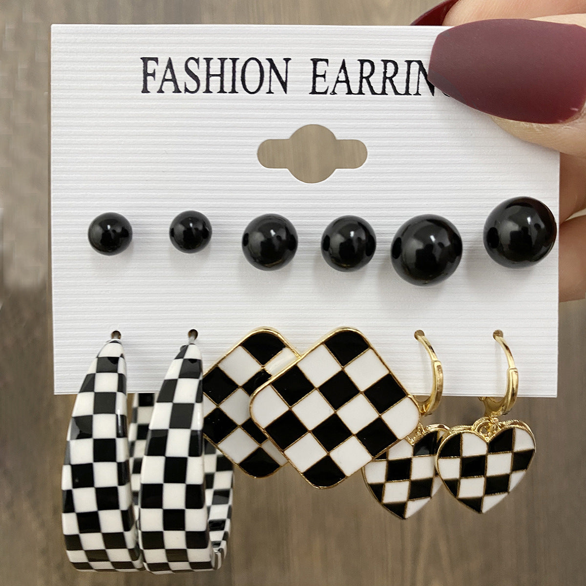 Fashion C Shape Heart & Leopard Print Pearl Alloy Earrings Set