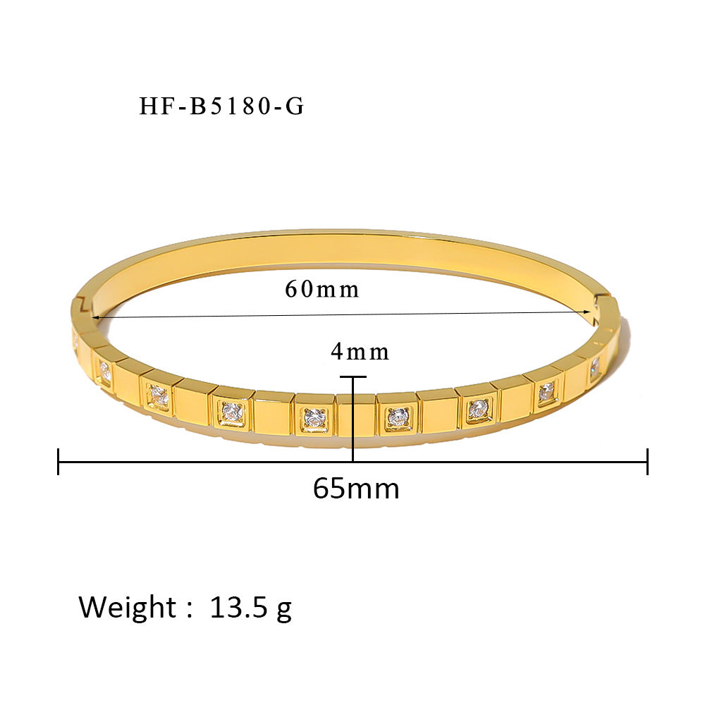 18K Gold Plated Zircon Geometric Star Flower Stainless Steel Bangle Bracelet for Women