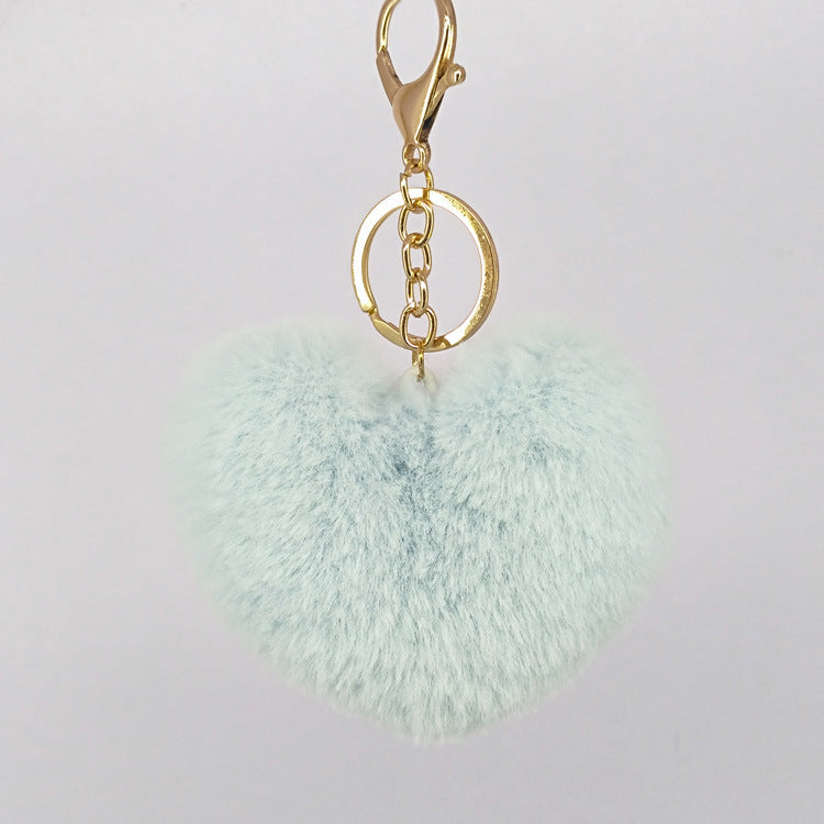 Sweet Heart Shape Alloy Valentine's Day Fur Pom Pom Keychain Pendant