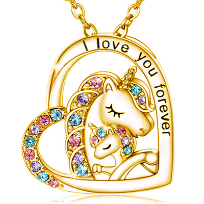 Unicorn Heart Rhinestone Pendant Necklace