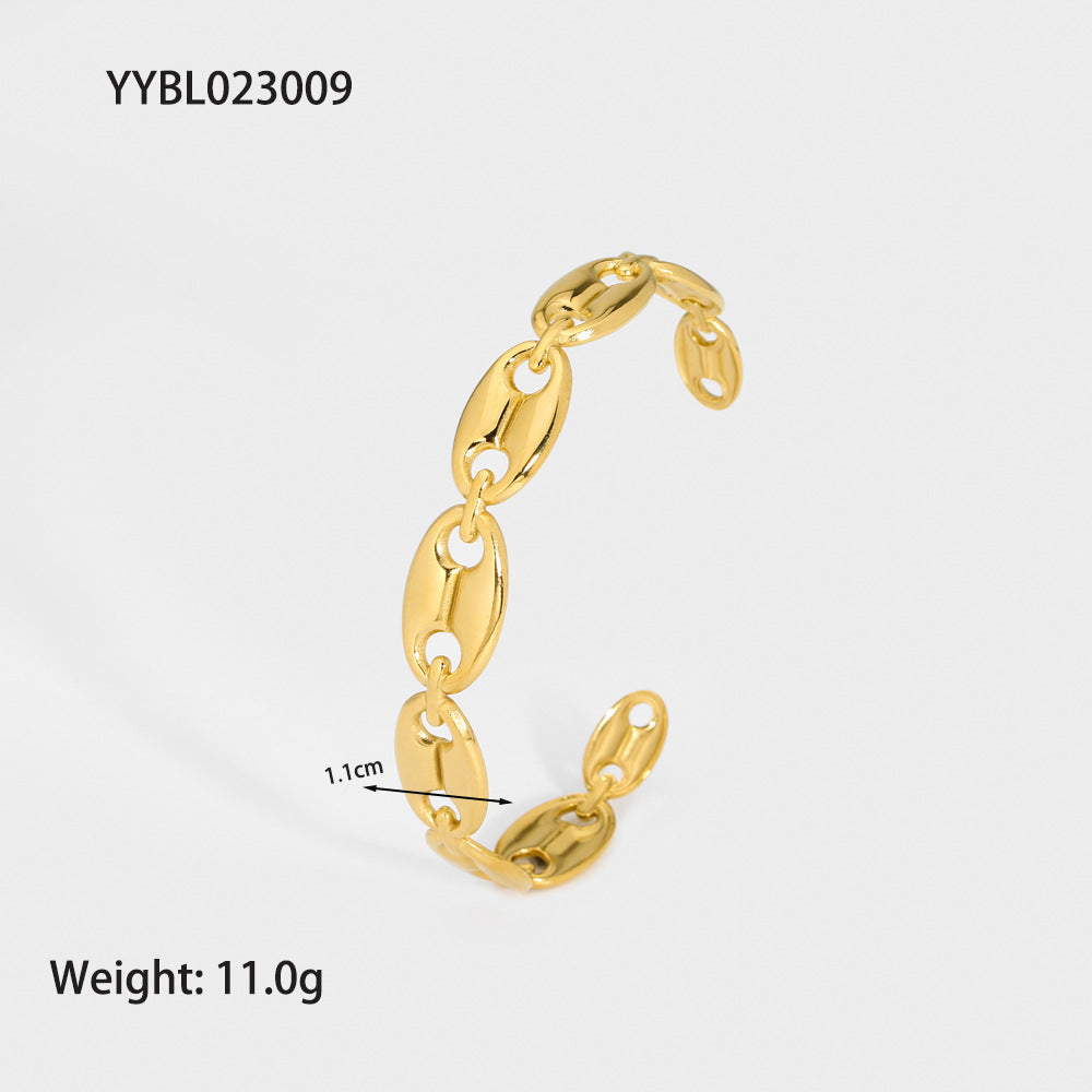 Modern Geometric Heart Snake 18K Gold Plated Stainless Steel Bracelet - European American Fashion Luxury Design