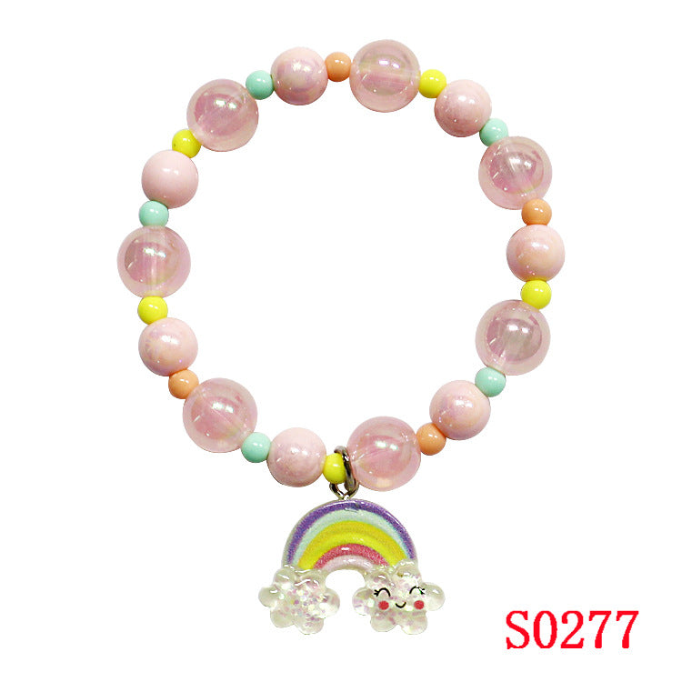 Cartoon Children's Candy Color Beaded Bracelet with Resin Mermaid and Unicorn Pendant