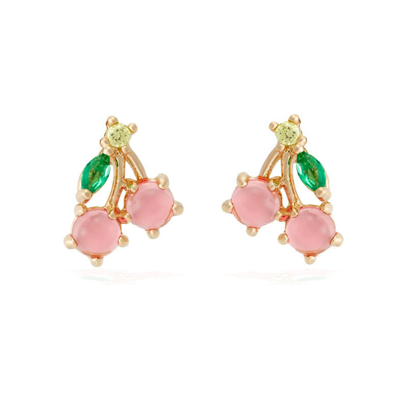 Fashion Fruit Zirconia Copper Earrings - 18k Gold Plated Studs for Women