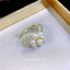 Elegant Geometric 14K Gold Plated Open Ring with Artificial Pearls and Rhinestones