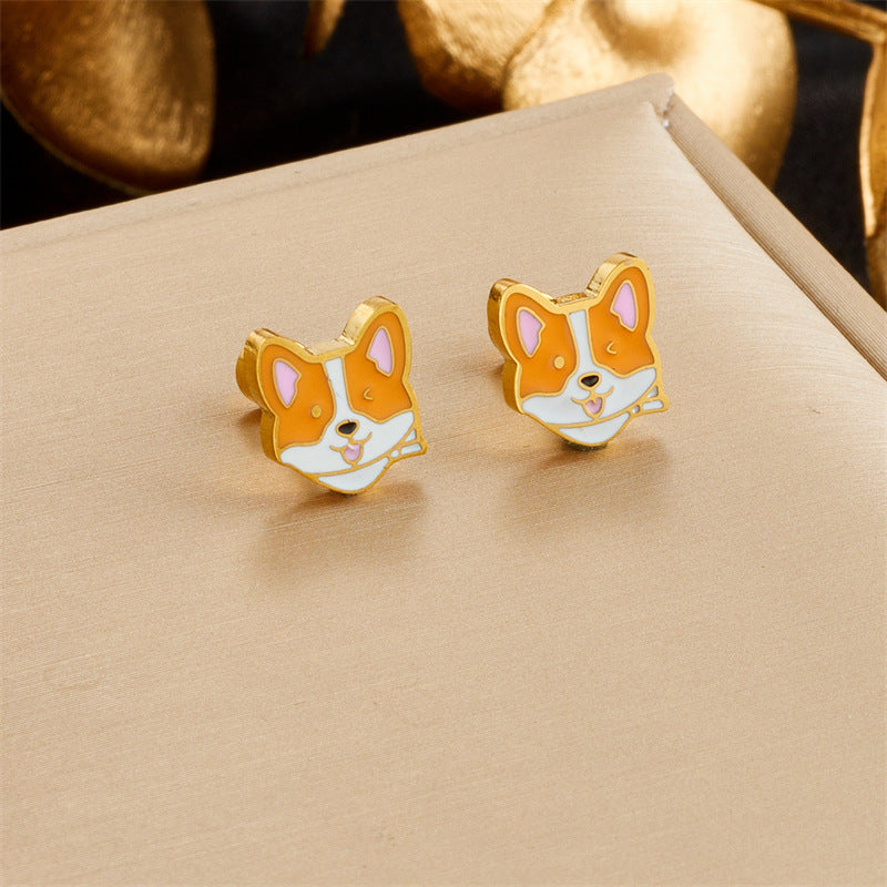 1 Pair Cute Retro Animal Titanium Steel Patchwork Ear Studs