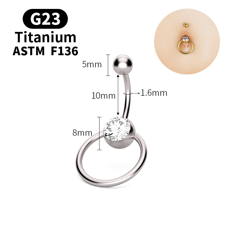 Geometric Zircon Stainless Steel & G23 Titanium Diamond Navel Ring 2023
