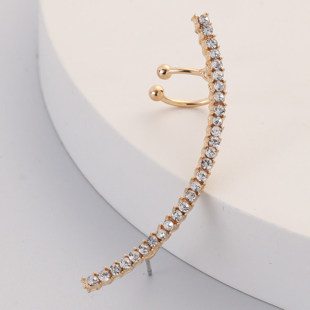 Simple Alloy Rhinestone Crescent Ear Cuffs and Studs for Women