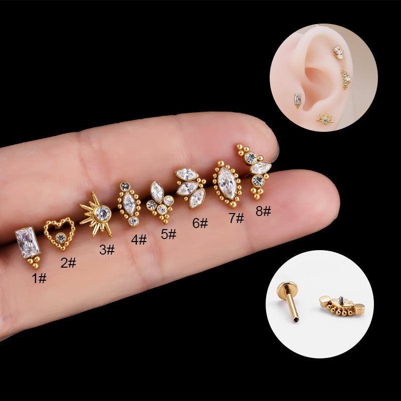 1 Piece Simple Style Heart Shape Crown Eye Titanium Inlaid Zircon Ear Studs