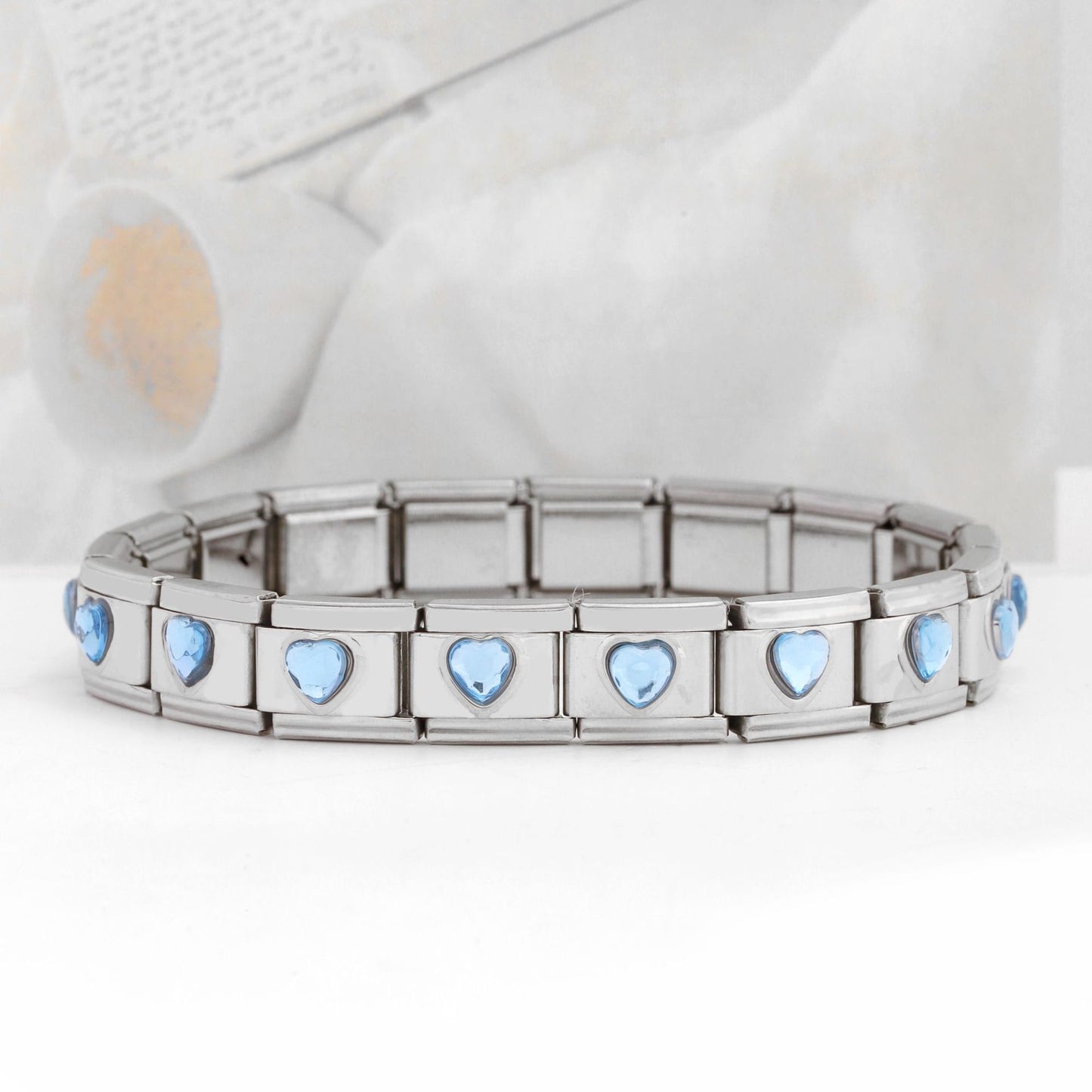 Stainless Steel Leaf Crown Flower Heart Gemstone Modular Bracelet