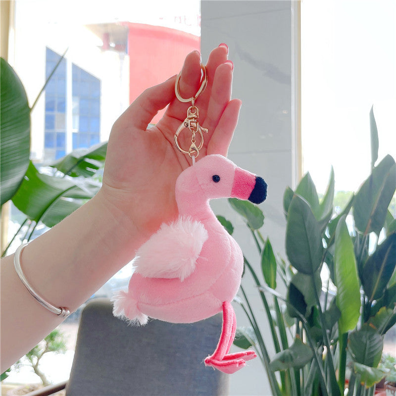 Flamingo Plush Keychain Pendant - Cute Animal Cotton Bag Charm