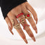 Heart Shape Snake Rhinestone Ring Set - Unisex, 5 Pieces