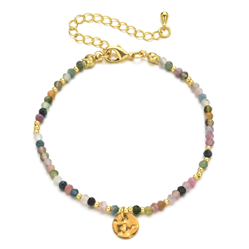 Modern Geometric Natural Stone Beaded Bracelet with Stainless Steel and Crystal Accents