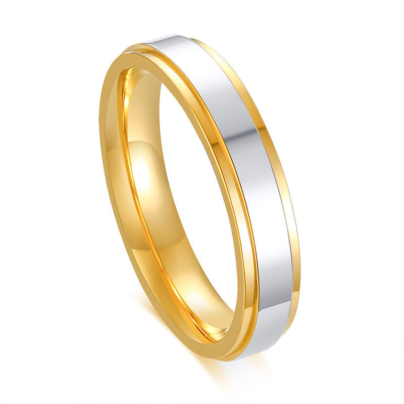 Ladies' Geometric Stainless Steel Couple Rings - Gold Plated Finish