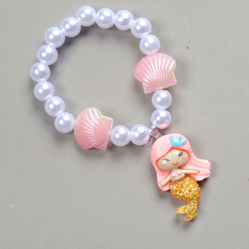 Mermaid Starfish Shell Charm Beaded Alloy Bracelet Set for Kids