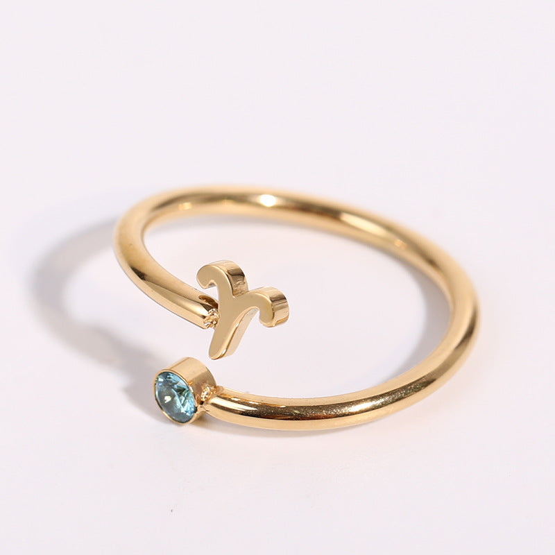 Simple Constellation Symbol Gold Plated Zircon Open Ring Set