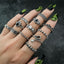 Vintage Retro Snake Design Joint Ring Set - 5 Pieces with Rhinestone Embellishments