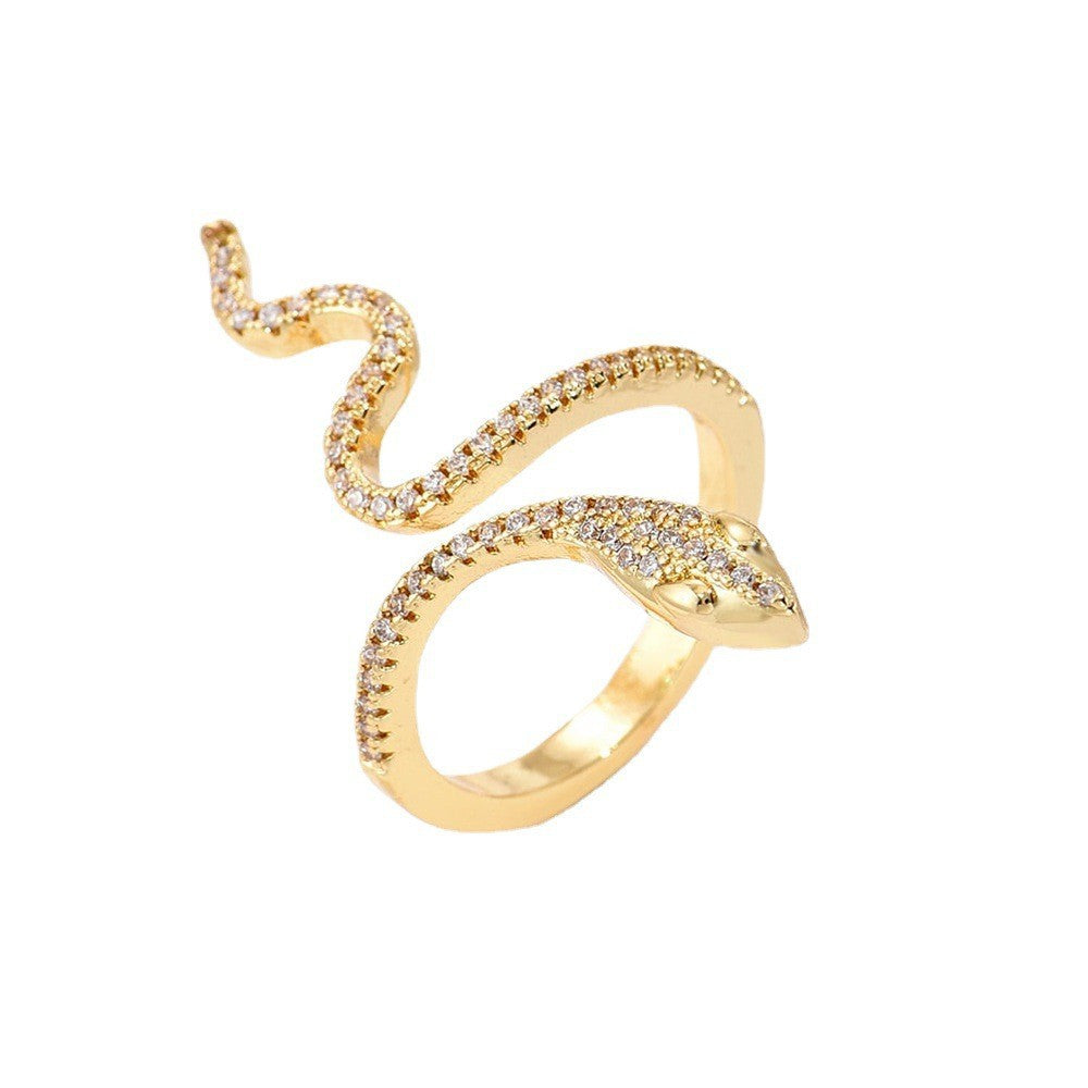 Fashion Snake Gold Plated Zircon Open Ring for Women